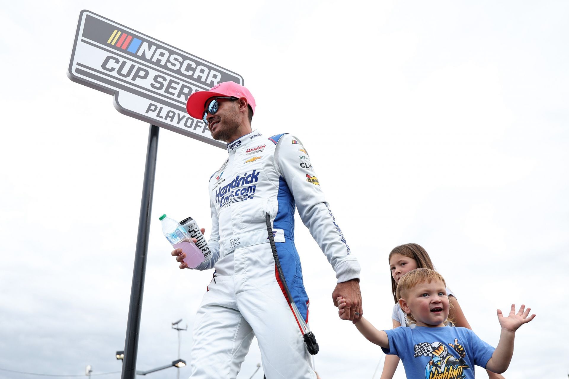 Kyle Larson with son Cooper and daughter Audrey at Charlotte Motor Speedway. Source: Getty