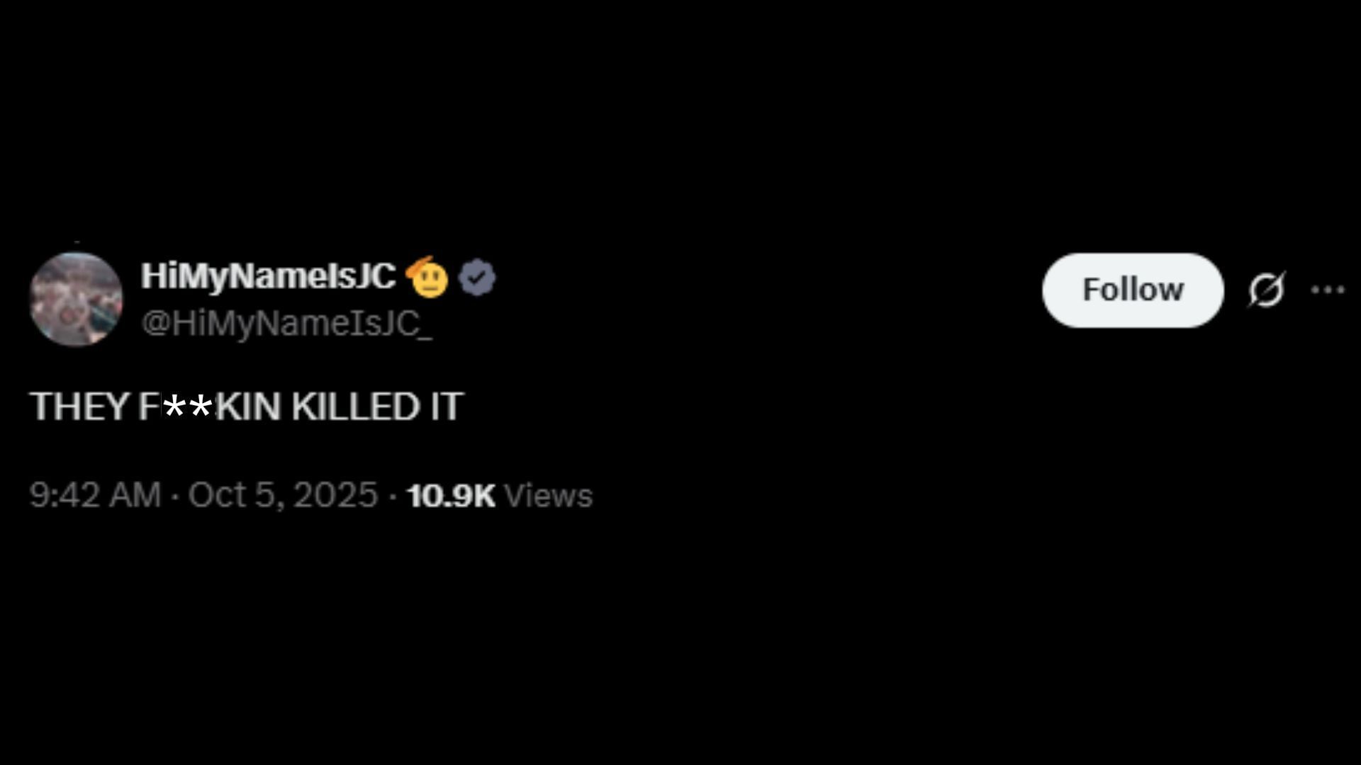 A screenshot of the comment on X (Image via X/@HiMyNameIsJC_)