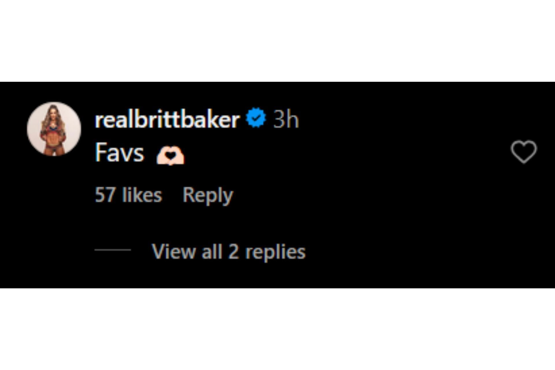 Britt Baker's comment on Jericho's photo with Kevin Owens on Instagram