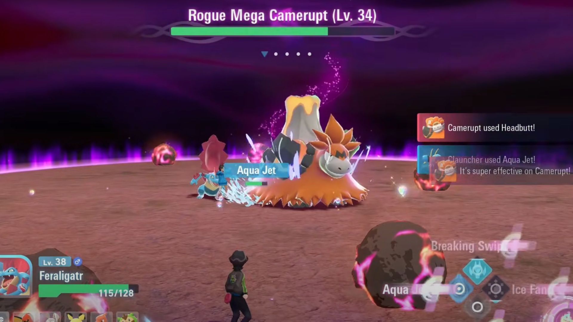 Battling Rogue Mega Camerupt (Image via The Pokemon Company || YouTube/ProsafiaGaming)