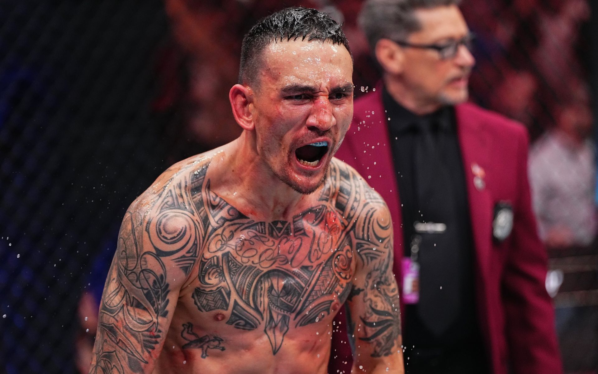 Max Holloway (pictured) after knocking out Justin Gaethje at UFC 300. [Image courtesy: Getty Images] 
