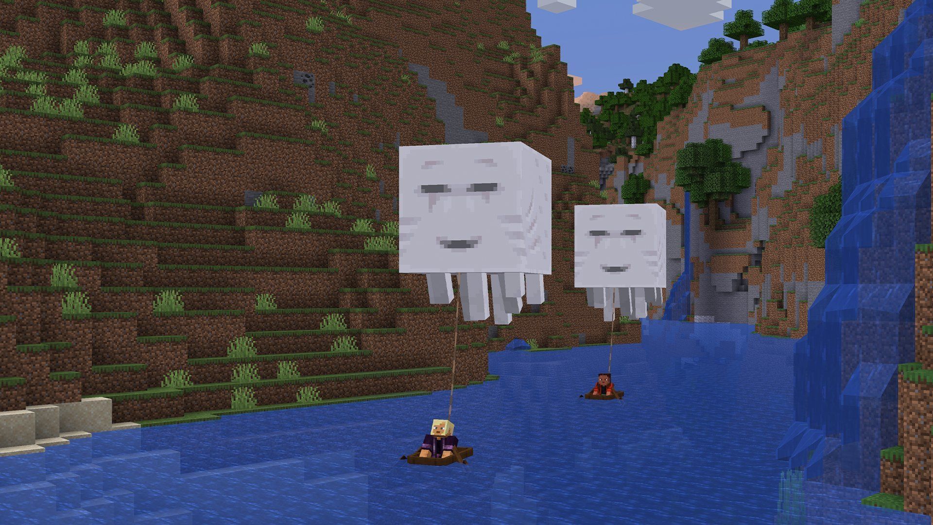 Since leads can be used to attach mob to boats, chains should get the same feature for minecarts (Image via Mojang Studios)