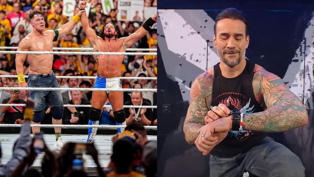 John Cena and AJ Styles (left), CM Punk (right) [Images via WWE.com &amp; WWE on YouTube]