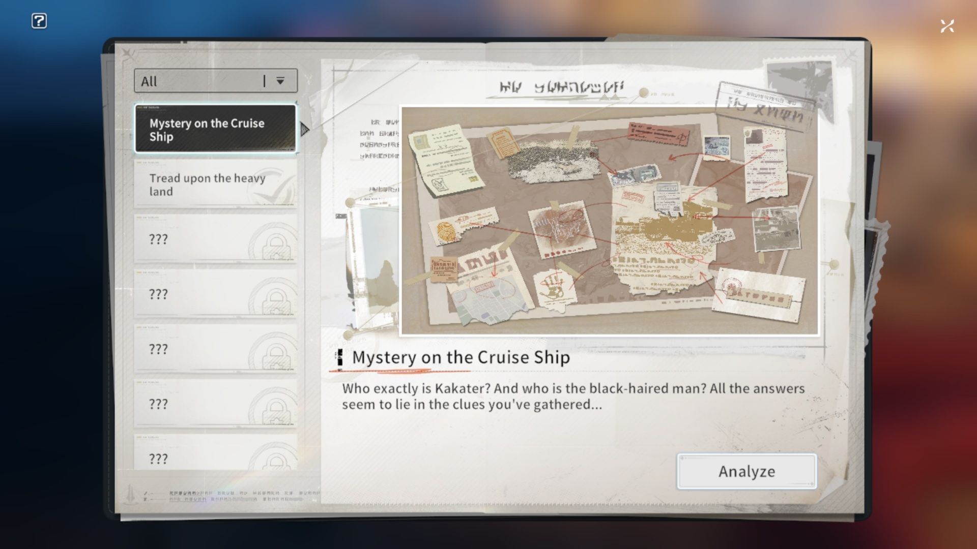 As long as you press the &quot;0&quot; key, you can pull this menu up and work on solving the Mystery on the Cruise Ship (Image via A-Plus)