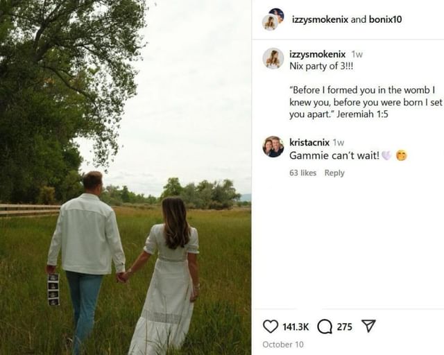 Bo Nix and Izzy Nix are expecting their first child. The couple shared the happy news on Instagram, and Nix&rsquo;s mother dropped a three-word message [IG/@izzysmokenix]