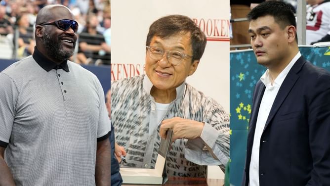 "Yao Ming making Shaq look small" - Fans go crazy over NBA giants' link-up with Jackie Chan and $450 million soccer star