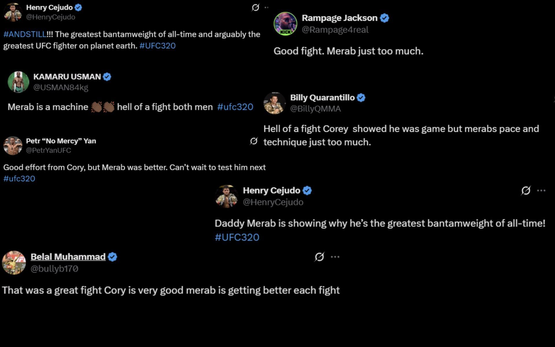 MMA pros&#039; reaction to Merab Dvalishvili&#039;s victory. [Screenshots courtesy: Respective X handles]