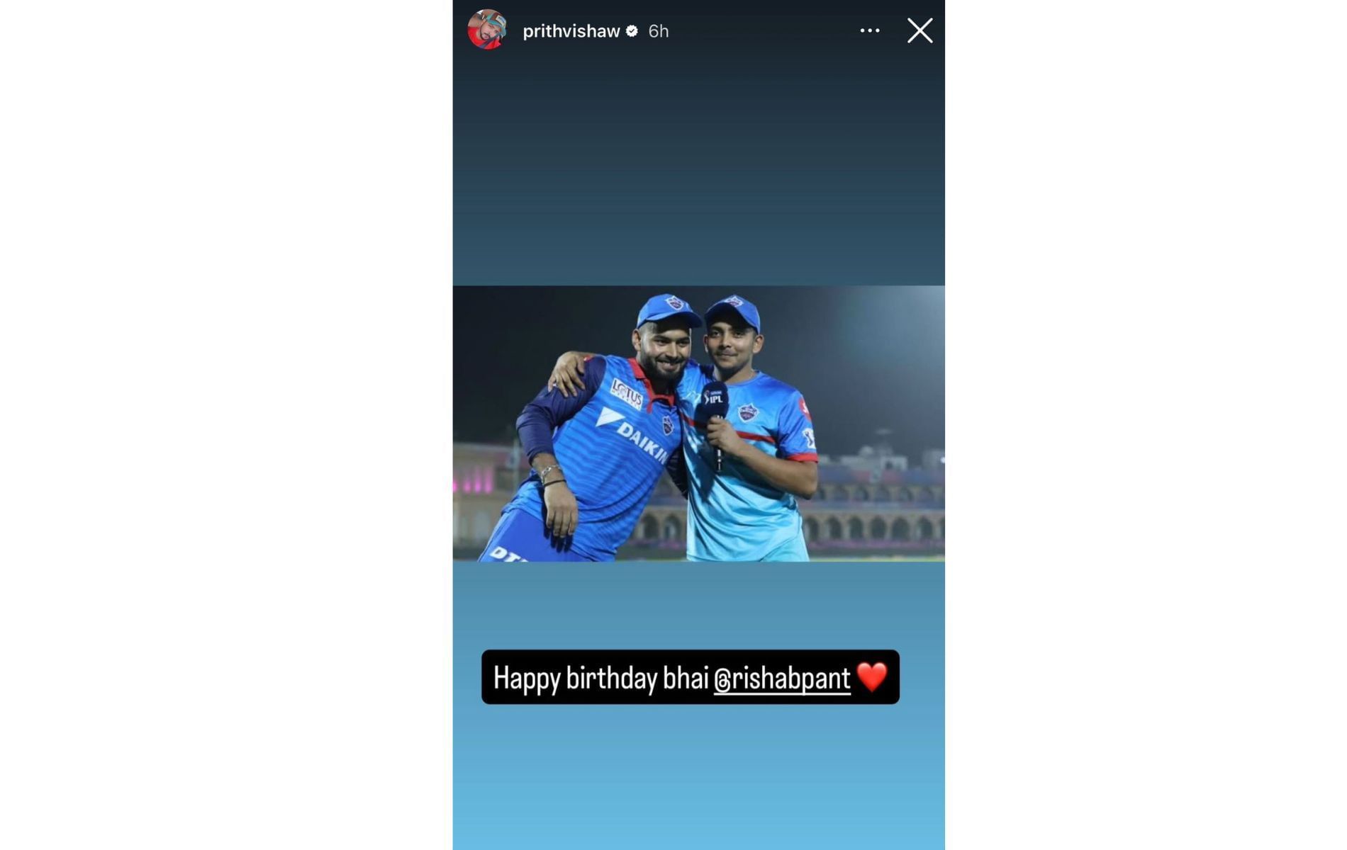 Screenshot of Prithvi Shaw&#039;s Instagram story.