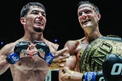 WATCH: Aslamjon Ortikov tries out Jonathan Di Bella's shiny new kickboxing belt