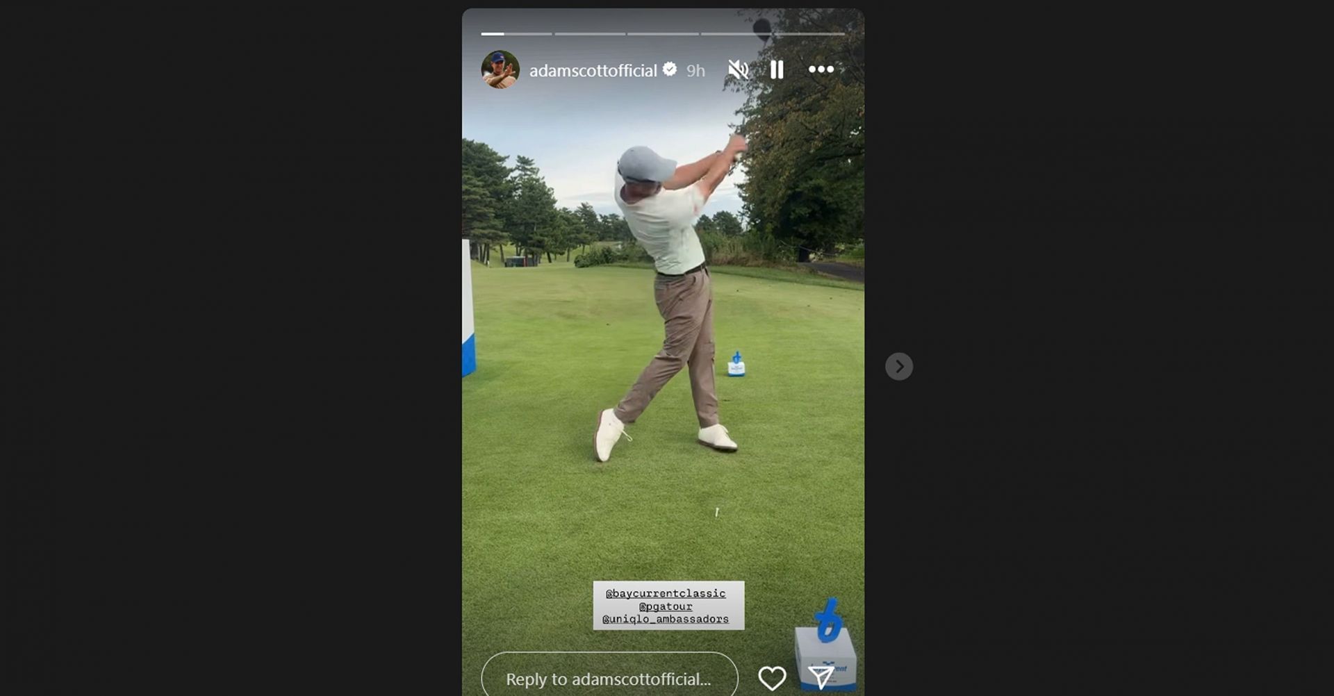 Adam Scott in motion ahead of the 2025 Baycurrent Classic/@adamscottofficial