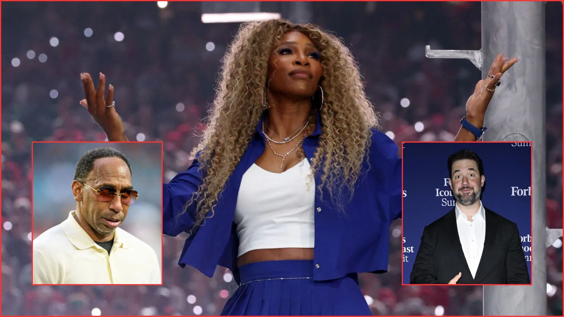 (L-R) Stehpen A. Smith (inset), Serena Williams, Alexis Ohanian (inset) | Getty