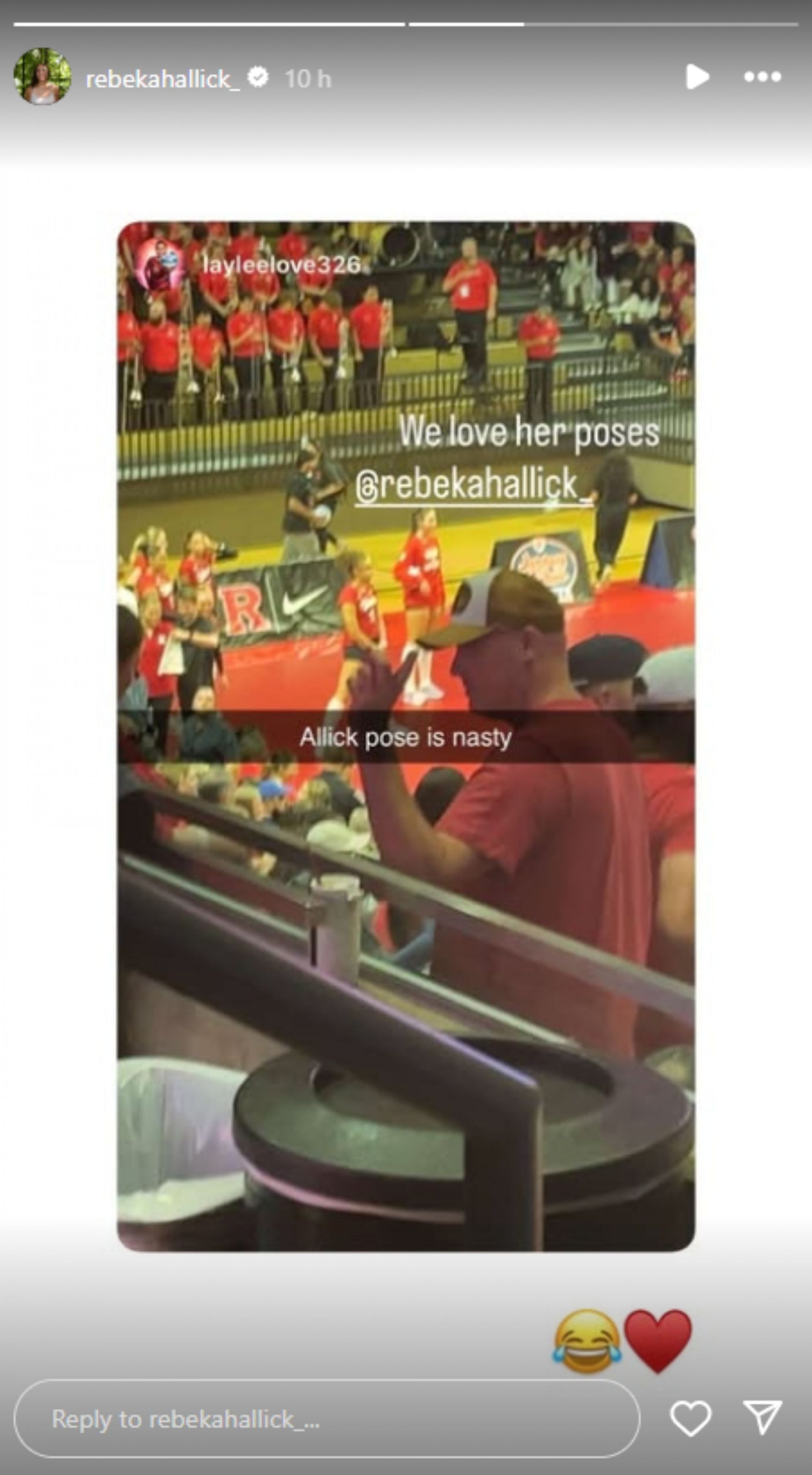Allick reacts to fan story; Instagram - @rebekahallick_