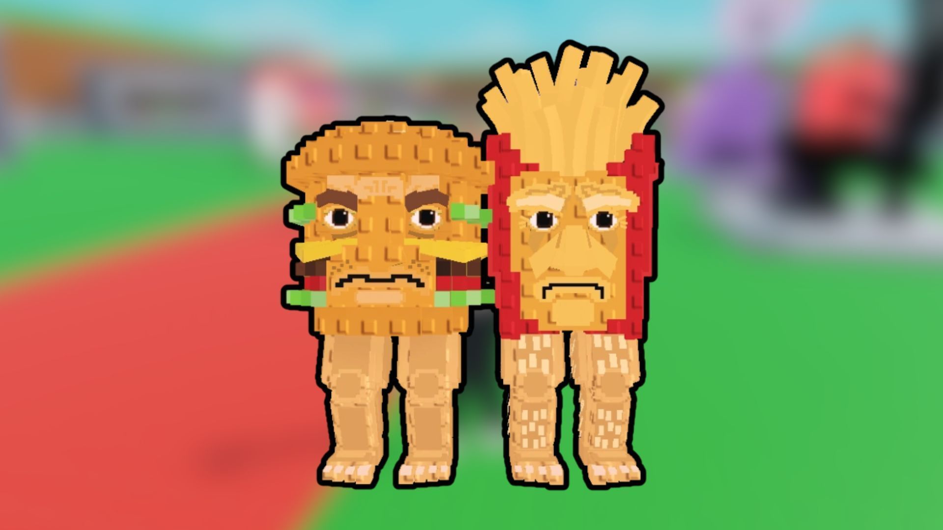 The Burger and Fries (Burguro and Fryuro) brainrot characters in Steal a Brainrot (Image via Roblox)