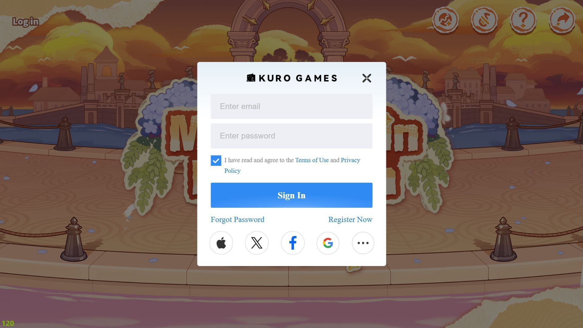 Log in using your game account info (Image via Kuro Games)