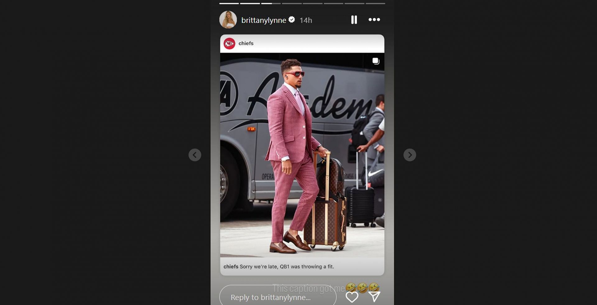 Patrick Mahomes&rsquo; wife Brittany&#039;s reaction (Credits: @brittanylynne Instagram)