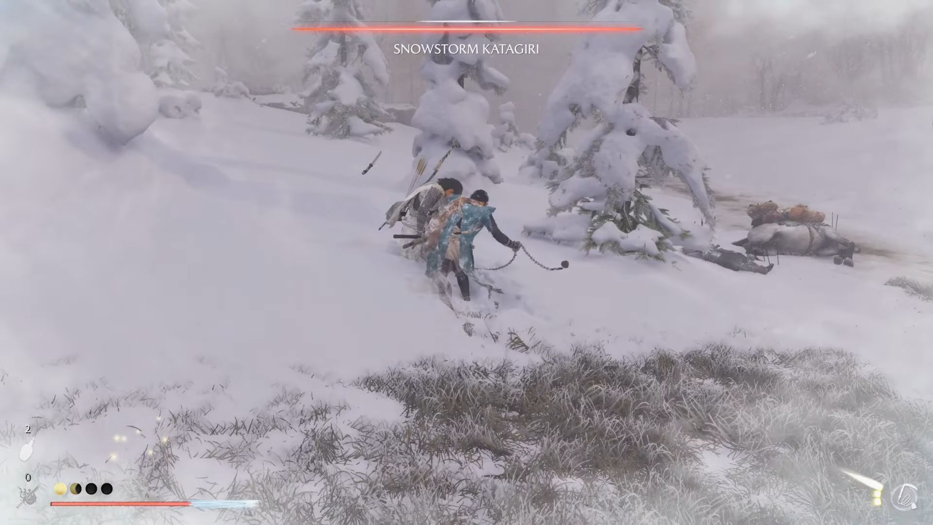 Fighting Katagiri (Image via Sucker Punch Productions and YouTube.com/@gamerackguides)