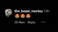 The Beast Mortos responds to Mone's photos. (Image via Mone's Instagram)