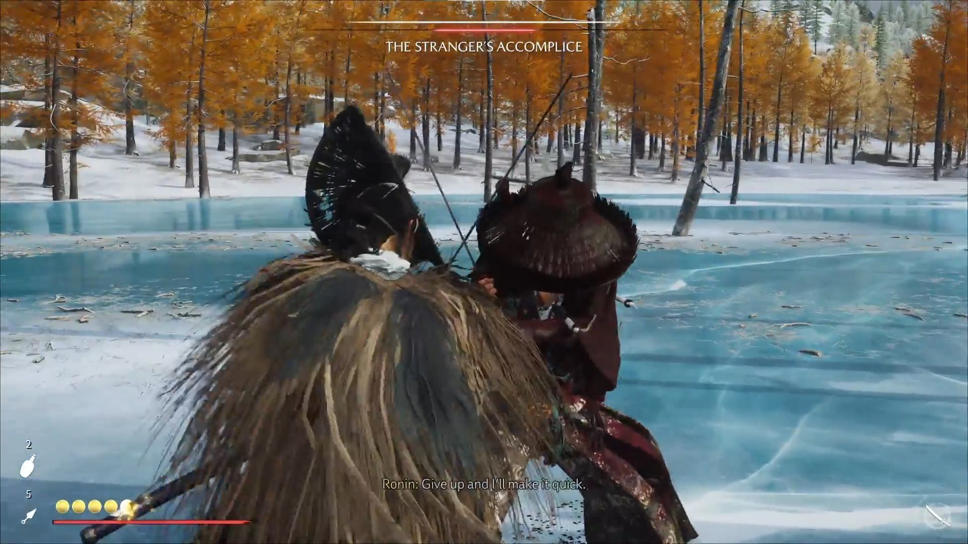 Dual with the enemy in The Blind Stranger quest (Image via Sportskeeda Gaming || Sucker Punch)