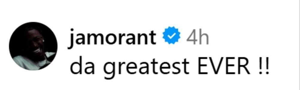 Ja Morant commented on A&#039;ja Wilson&#039;s post. (Photo: @aja22wilson on IG)