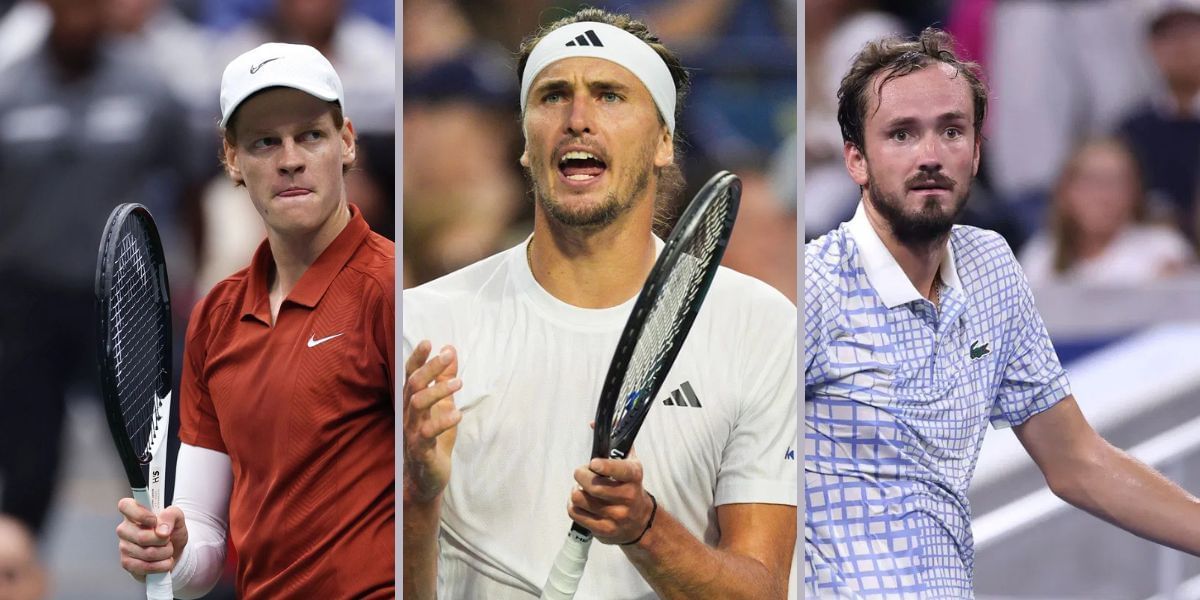 Jannik Sinner (left), Alexander Zverev (center), Daniil Medvedev (right), Sources: Getty
