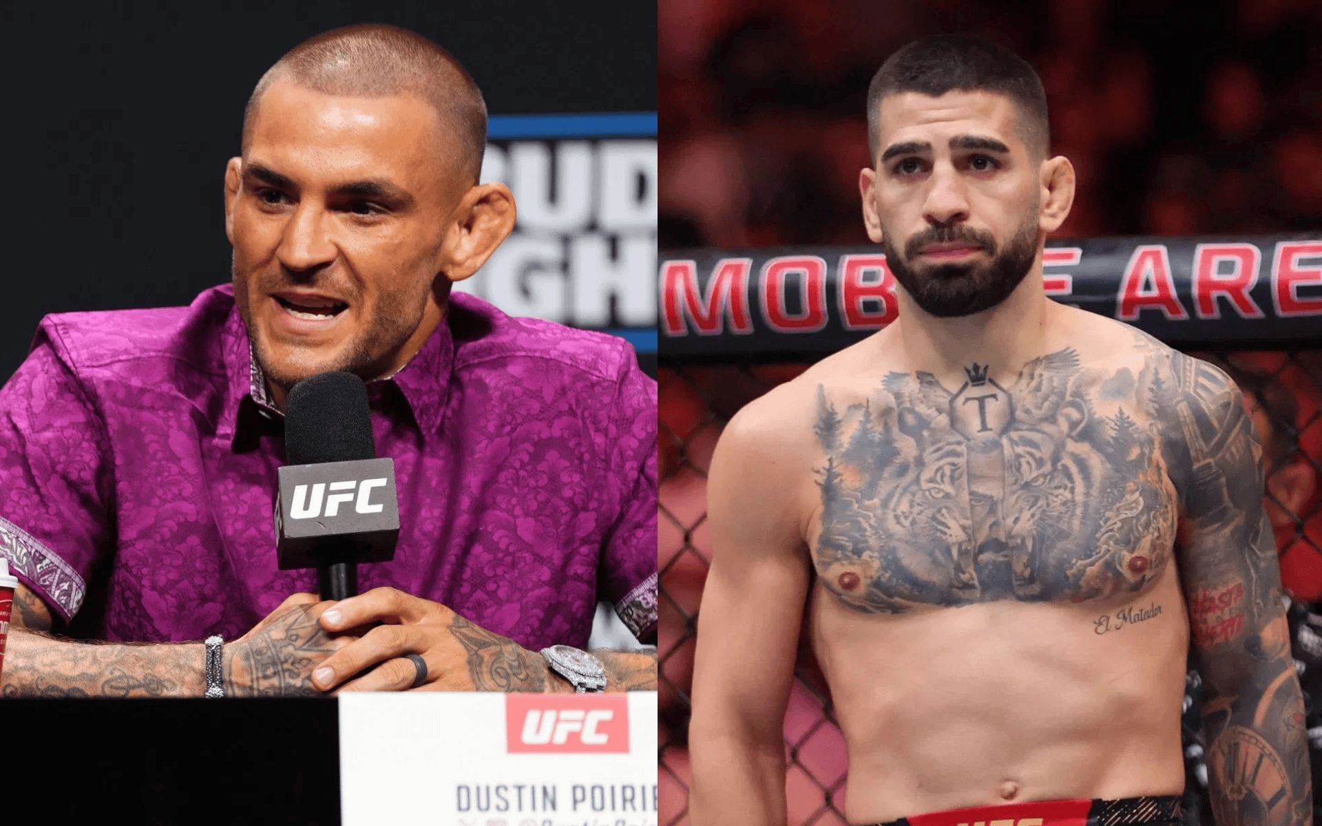 Dustin Poirier (left) talks about Ilia Topuria (right). [Images courtesy: Getty]