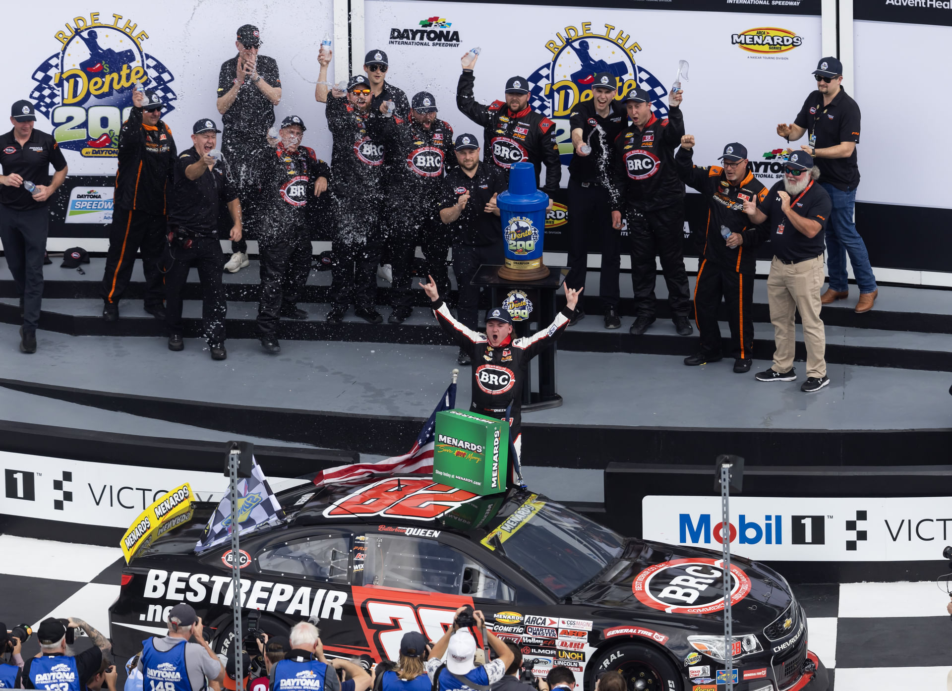 Brenden Queen (28) wins the Ride in the &#039;Dente 200 at Daytona. Source: Imagn