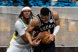 "He is leaving Milwaukee sooner or later": NBA fans react as Giannis Antetokounmpo looks frustrated while coaching up Myles Turner