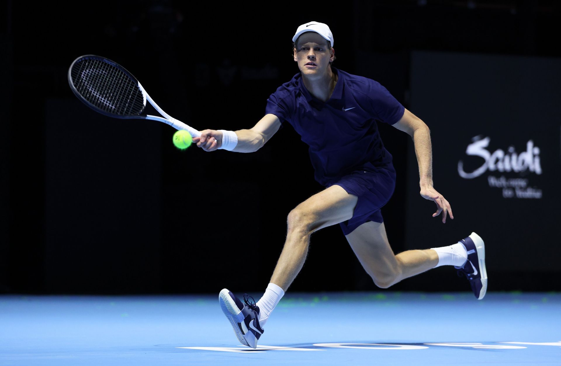 Jannik Sinner in action against Stefanos Tsitsipas (not in picture) at the 2025 Six Kings Slam (Source: Getty)