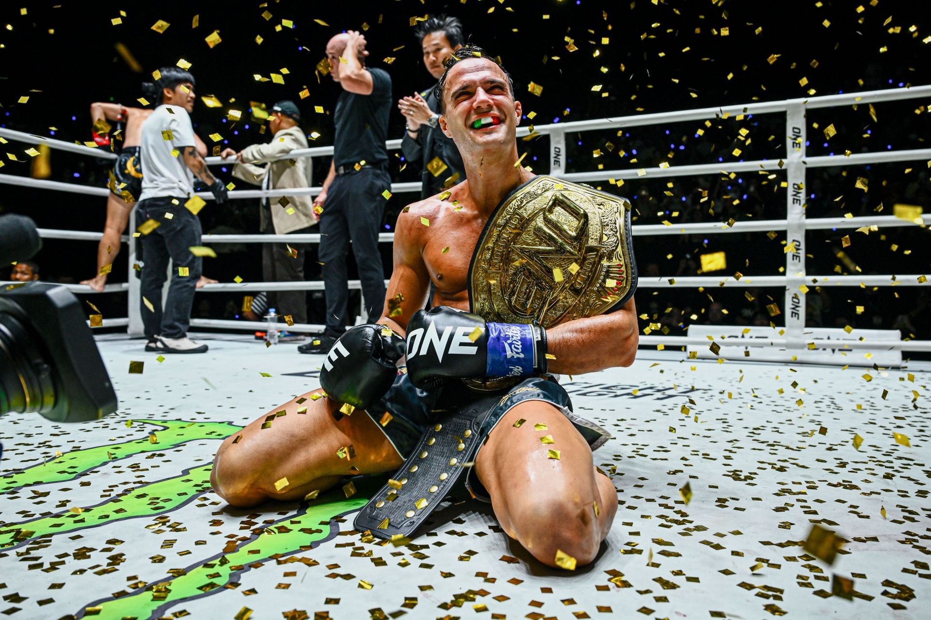 Canadian-Italian megastar Jonathan Di Bella (pictured) celebrates his world title win at ONE Fight Night 36. [Image: ONE Championship]