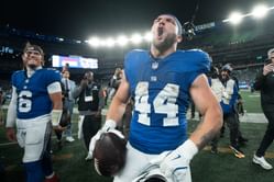 WATCH: Cam Skattebo goes viral stripping his shirt off with Ryan Fitzpatrick after Giants trash Eagles on TNF