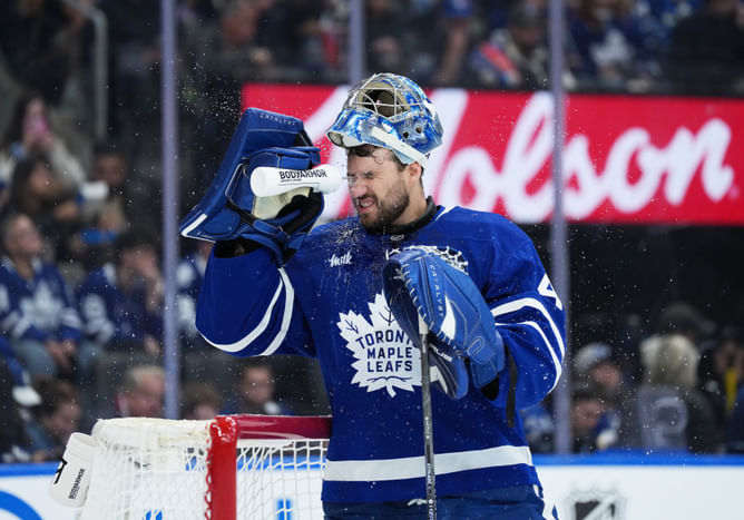 Leafs' Anthony Stolarz doesn't mince words about his retaliation after Mason Marchment crashes into him at high-speed