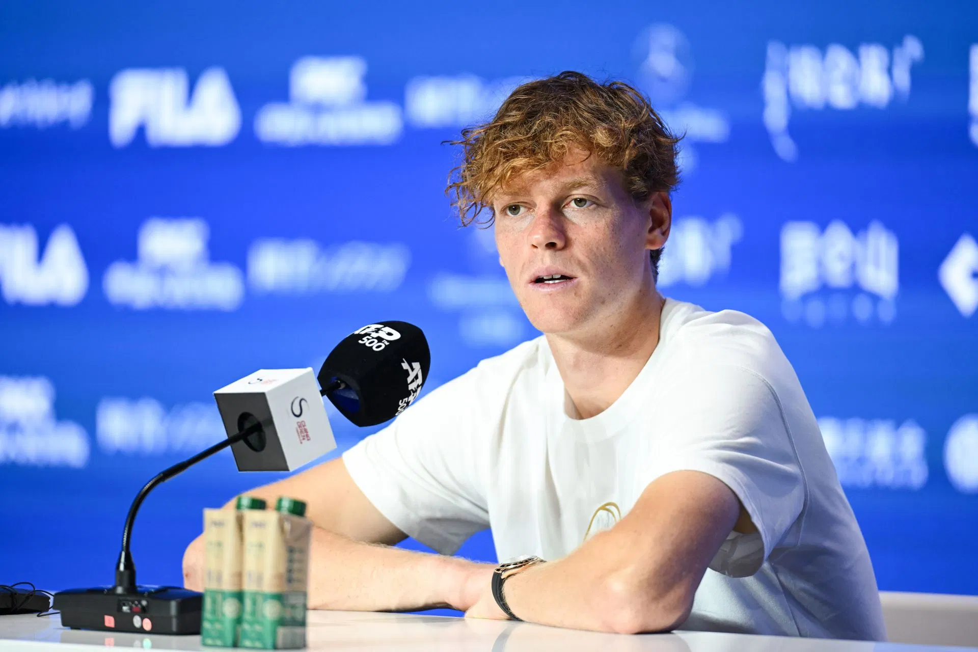 Jannik Sinner during a press conference at the 2025 China Open (Source: Getty)