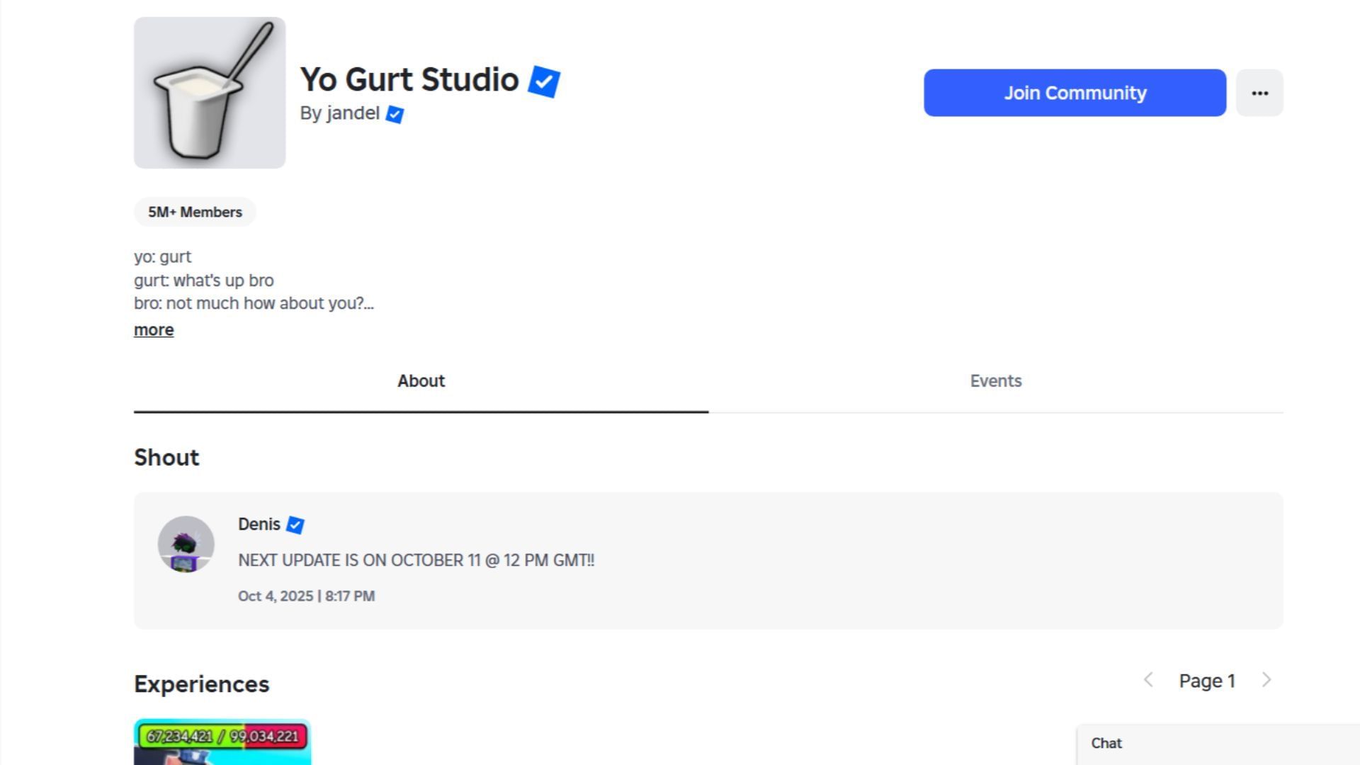 Yo Gurt Studio Community (Image via Roblox)