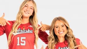 Andi Jackson, Bergen Reilly and other Nebraska Volleyball players react as Maisie Boesiger shares highlights of Big Ten season