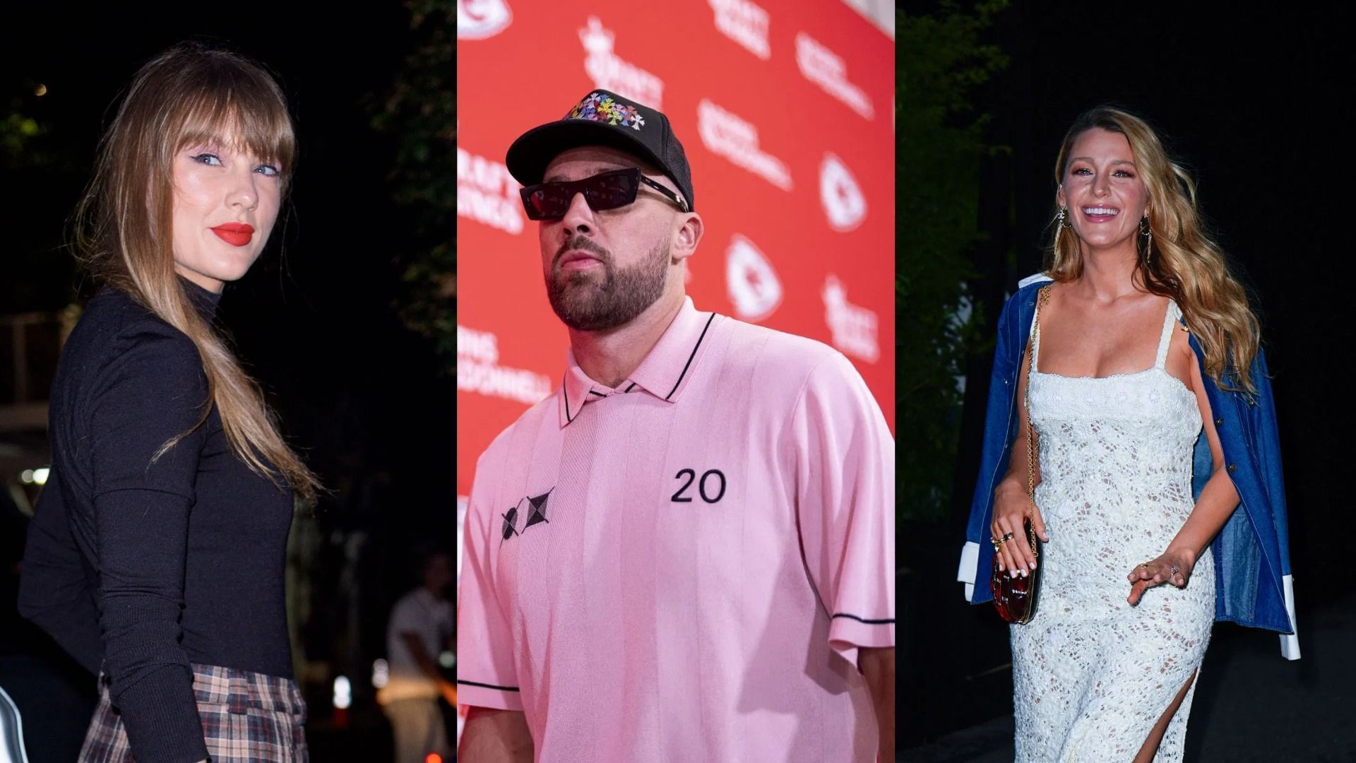 Taylor Swift, Travis Kelce, and Blake Lively (Image via Getty)