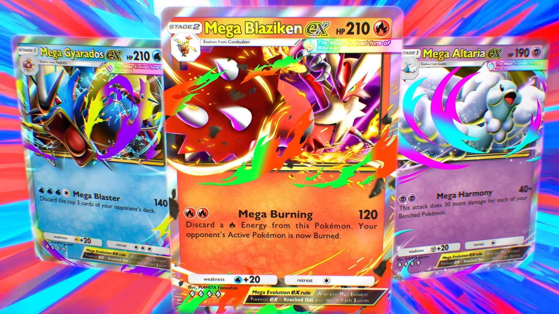 Mega Gyarados ex, Mega Blaziken ex and Mega Altaria ex (Image via The Pokemon Company)
