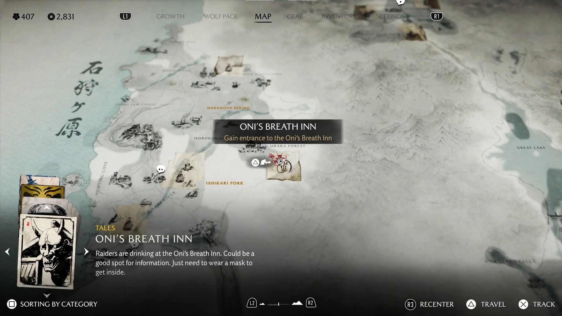 Location for Oni&#039;s Breath Inn side quest (Image via Sportskeeda Gaming || Sucker Punch)