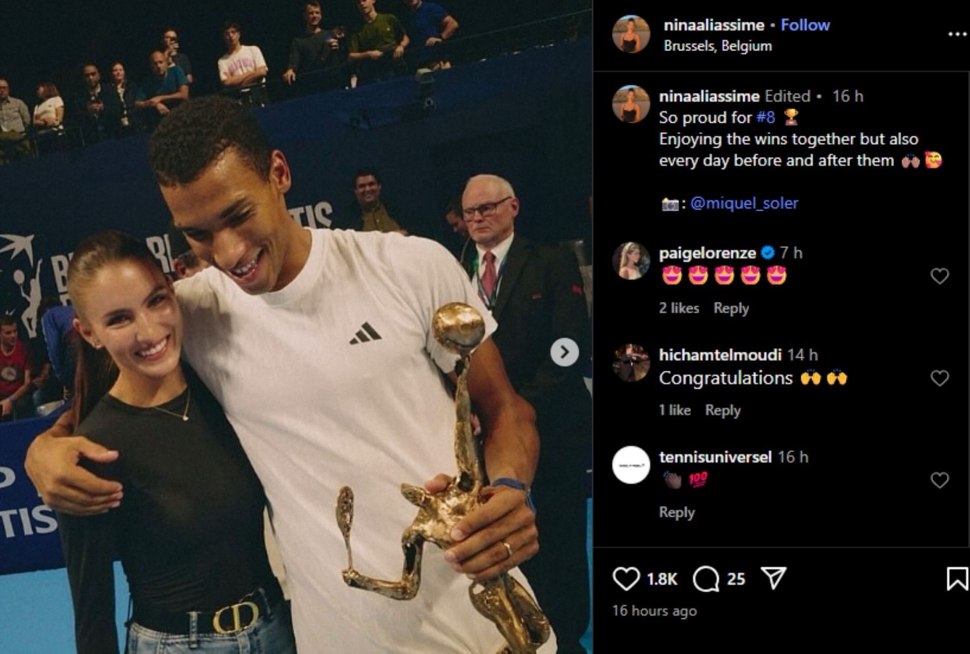 Paige Lorenze gushed about Ghaibi&#039;s post; Instagram - @ninaaliassime