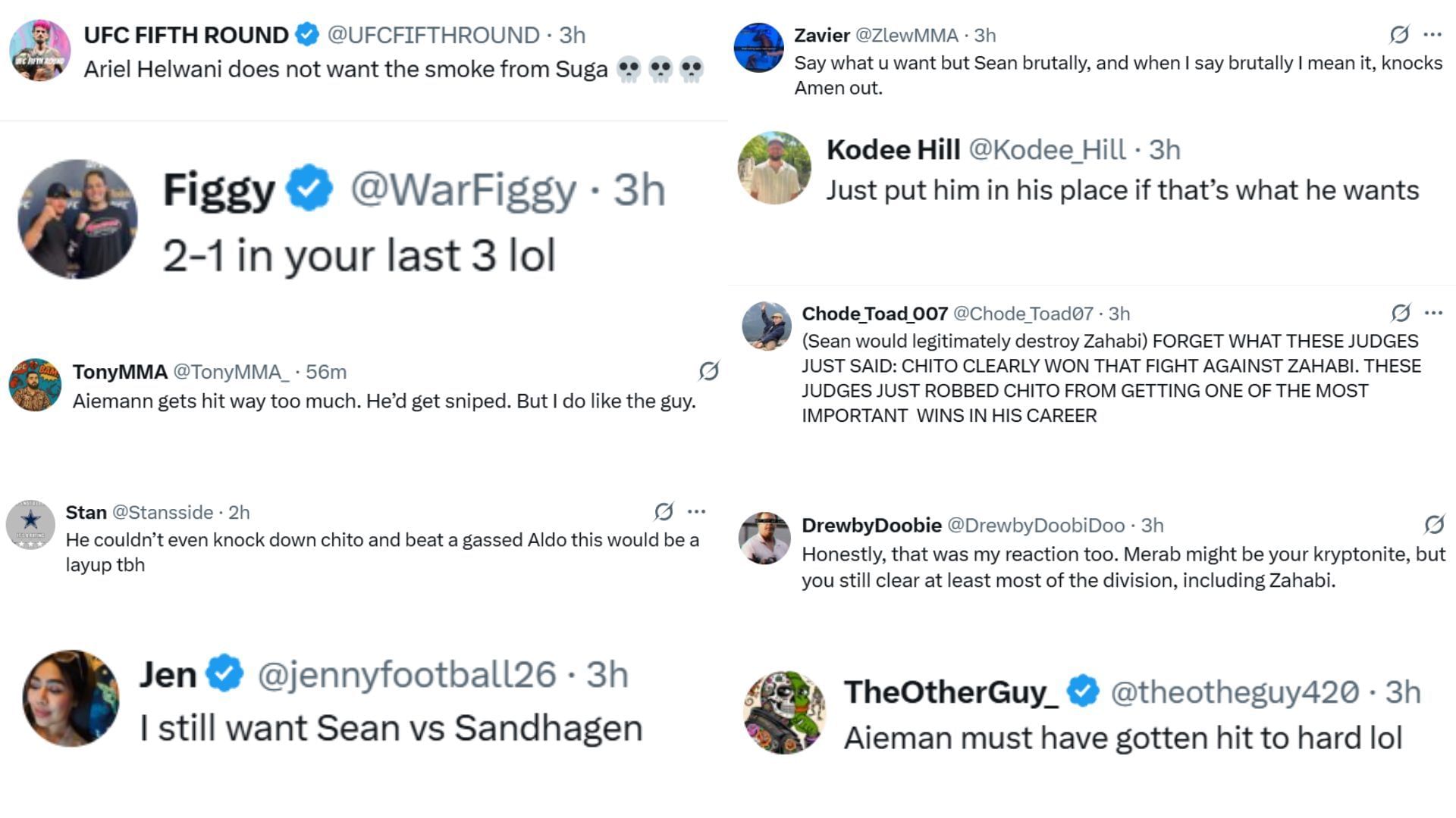 Fan reactions. [Screenshots courtesy: @SugaSeanMMA on X]