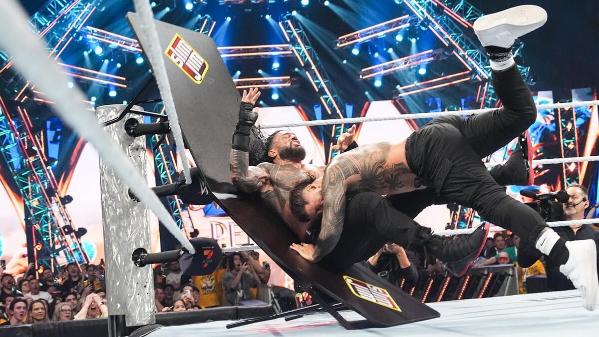 Jey Uso spears Roman Reigns at Crown Jewel (Image via WWE.com)