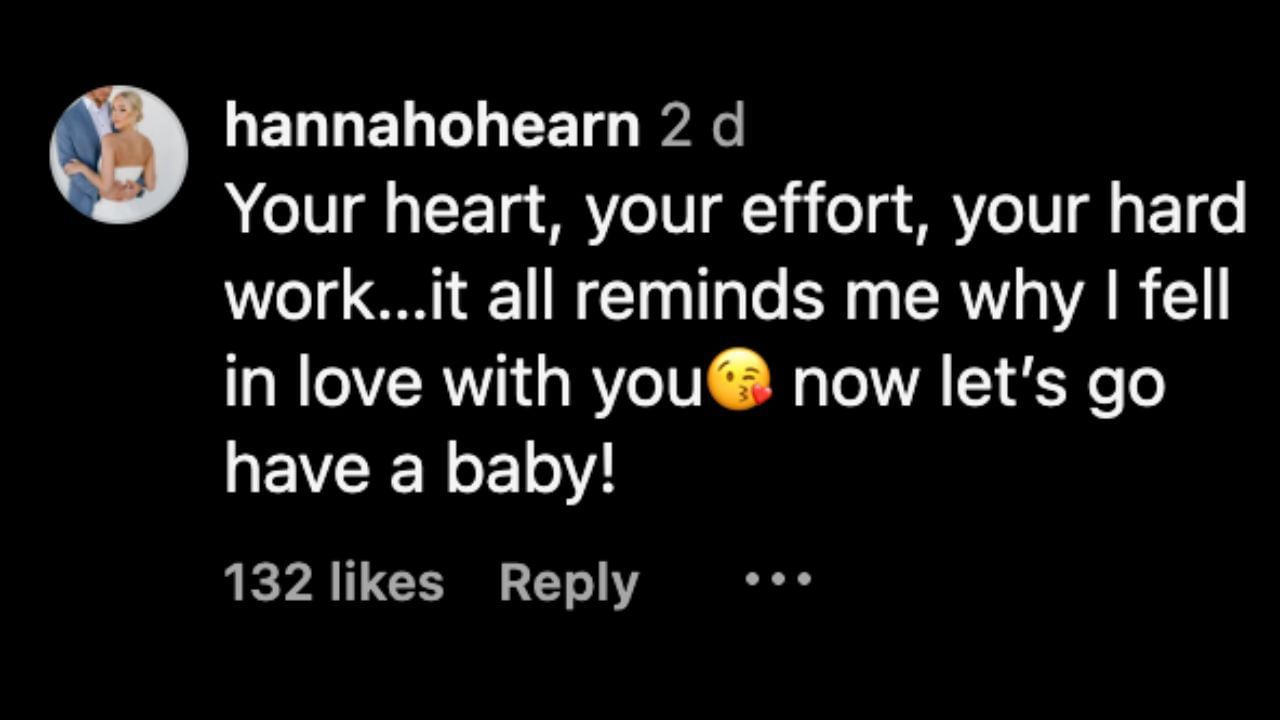 Screenshot of Hannah O&#039;Hearn&#039;s comment (Image from - Instagram.com/@brohearn)