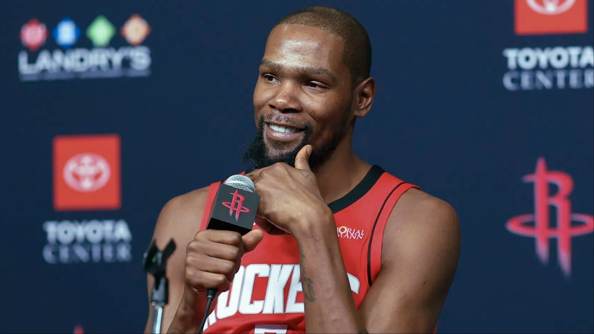 NBA fans go wild after Kevin Durant shocks Kay Adams with Rockets game and BBQ invite. (Photo: IMAGN)