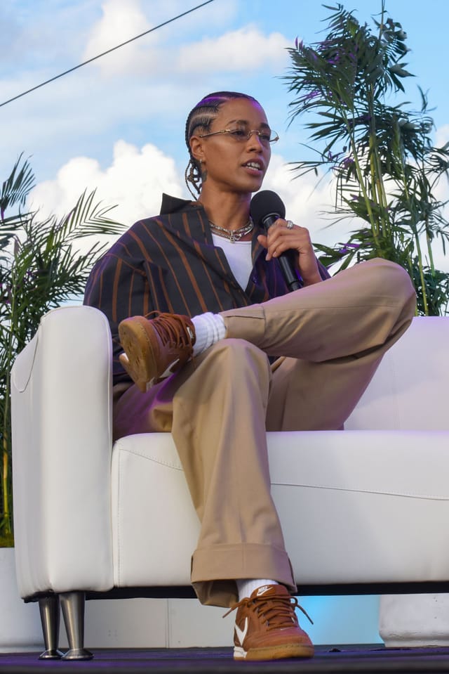 Natasha Cloud speaks onstage during the 2025 New York #LWTSUMMIT - Source: Getty