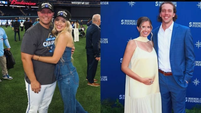 Logan Gilbert's wife Aviles reacts to Ty France's spouse Magdalena celebrating the Blue Jays' ALCS triumph over Mariners