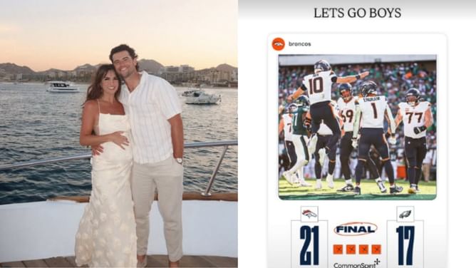 Jarrett Stidham's wife Kennedy shares 3-word reaction as Broncos end Eagles' undefeated streak in major comeback game