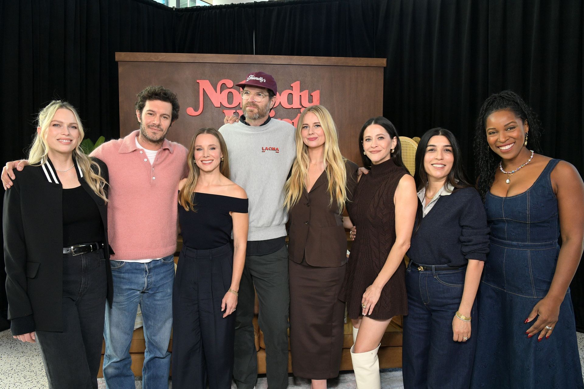 Erin Foster, Adam Brody, Kristen Bell, Timothy Simons, Justine Lupe and Jackie Tohn attend Netflix&#039;s Comedy Showcase Day: &quot;Nobody Wants This&quot; at Netflix Tudum Theater on November 10, 2024 (Image bia Getty)