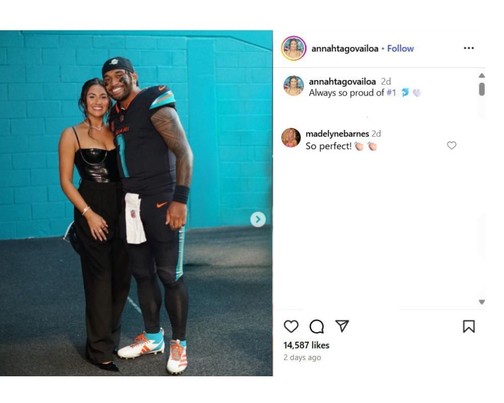 Quinn Ewers&#039; GF Madelyn Barnes drops 2-word reaction to Tua Tagovailoa&#039;s wife Annah Gore&#039;s wholesome snaps from Dolphins vs. Jets game [IG/@annahtagovailoa]
