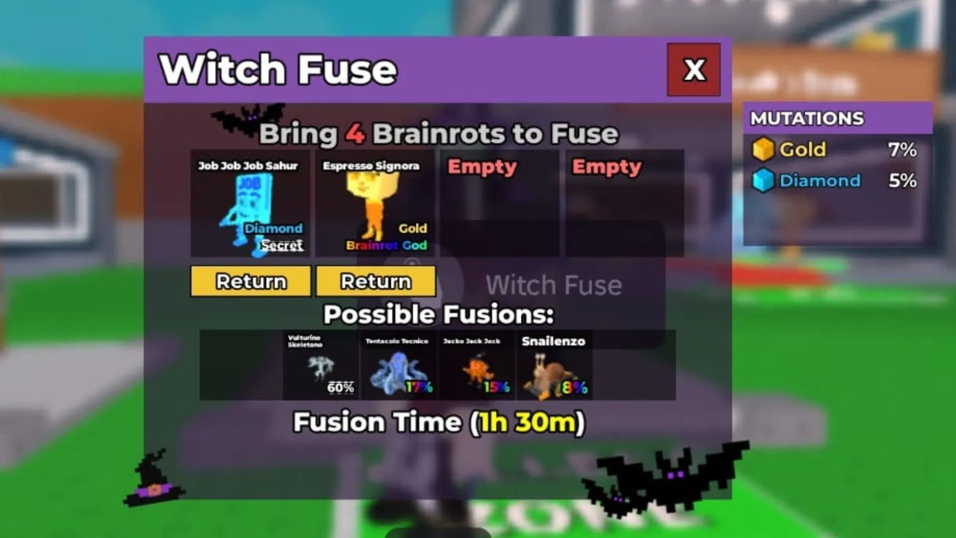 Eviledon can be obtained by fusing Brainrots in the Witch&#039;s Fuse (Image via Roblox)