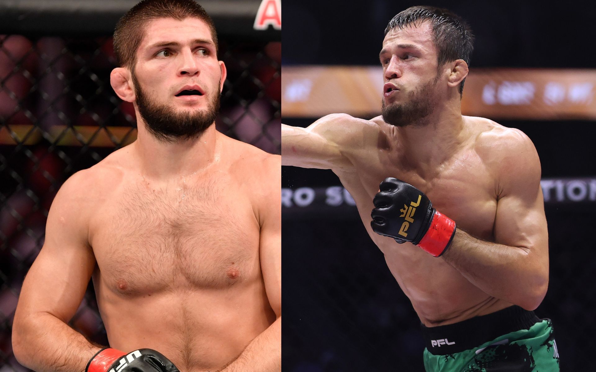 Khabib Nurmagomedov (left) praises Usman Nurmagomedov (right). [Images courtesy: Getty]
