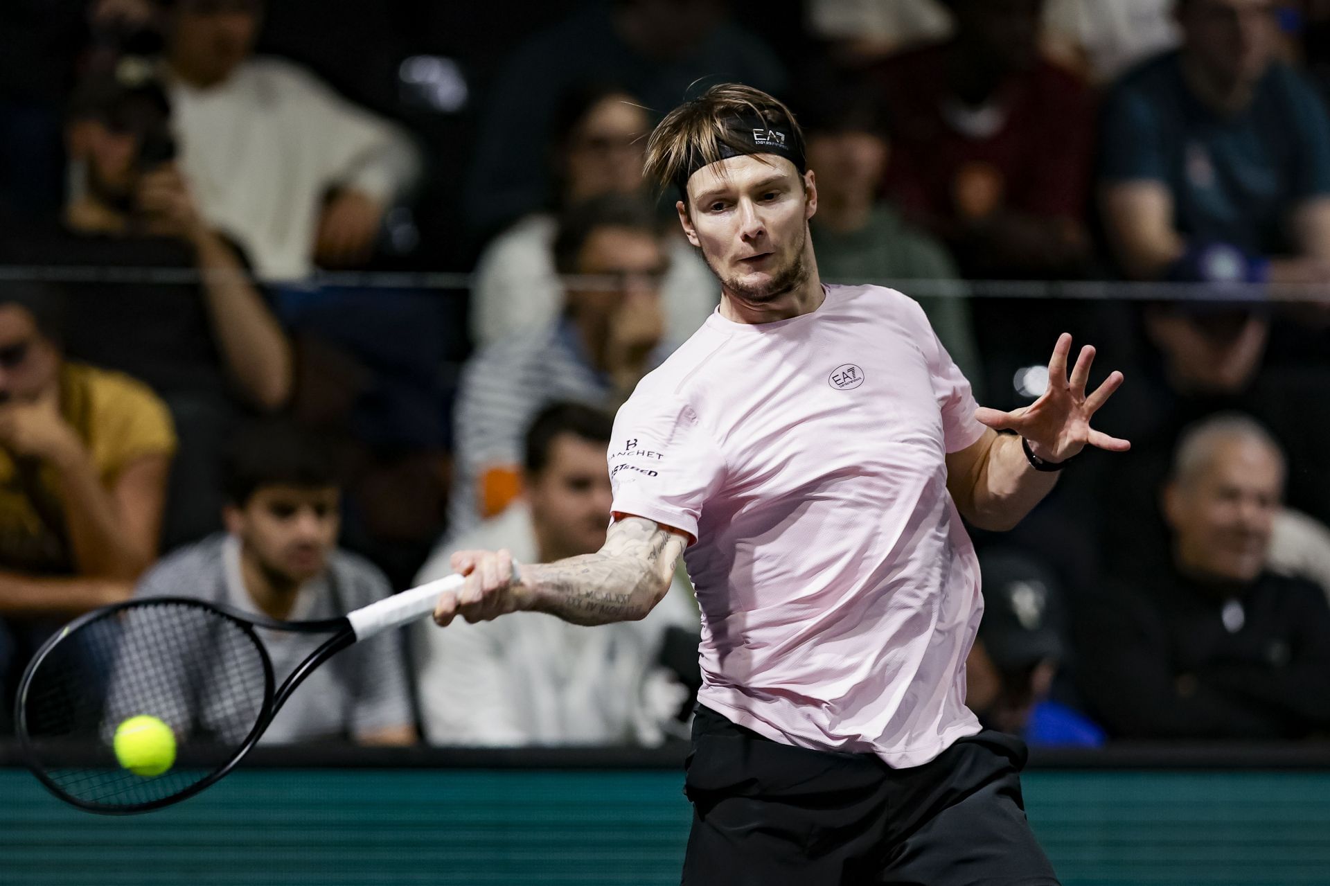 Alexander Bublik in action against Alexei Popyrin (not in picture) in the first round of men's singles at the 2025 Paris Masters (Source: Getty)